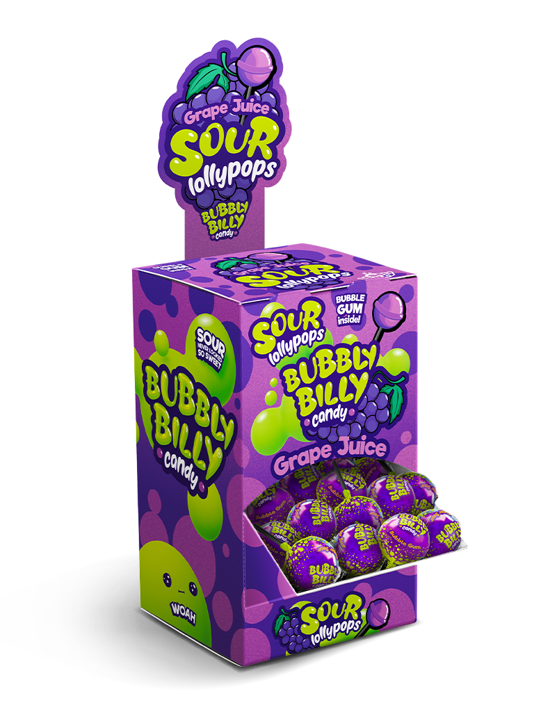 BUBBLY BILLY LOLLYPOPS GRAPE JUICE 100 x 17g