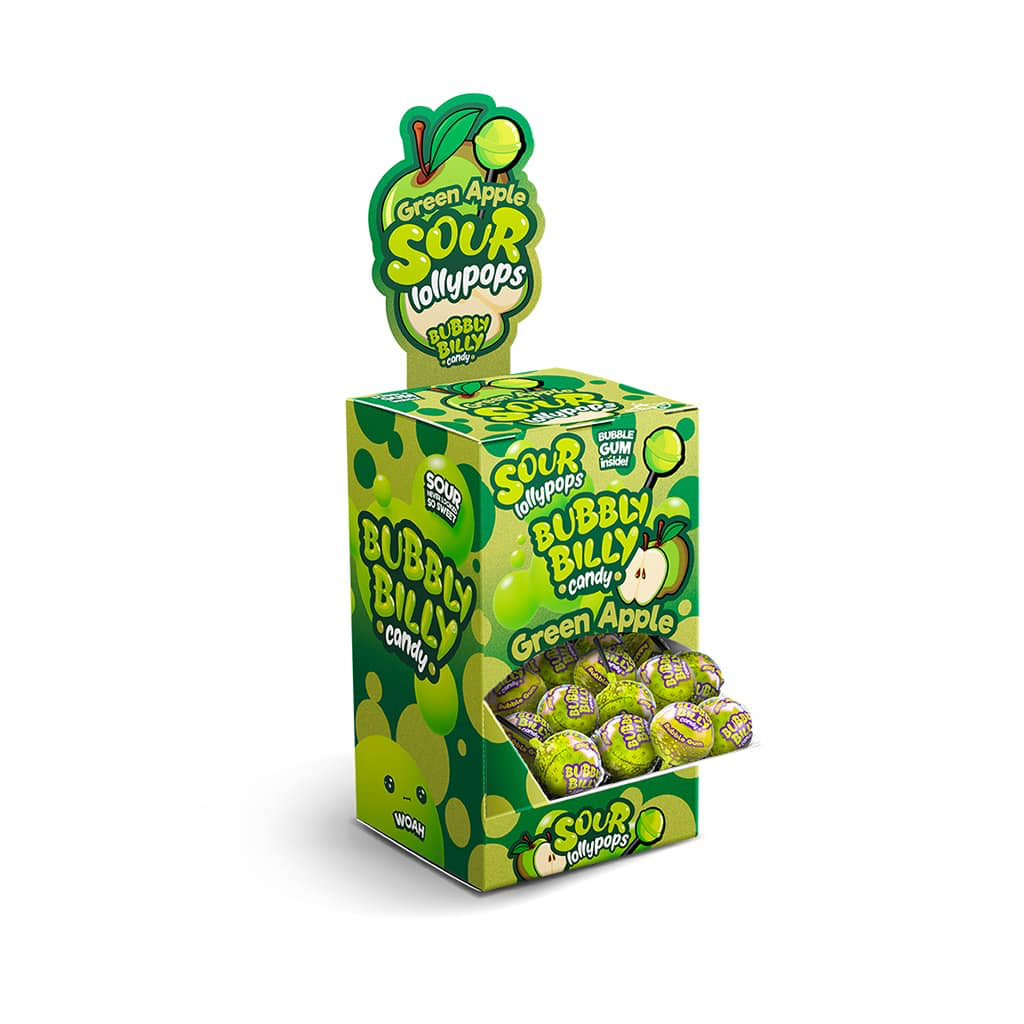 BUBBLY BILLY LOLLYPOPS GREEN APPLE 100 x 17g | EPIC Operations